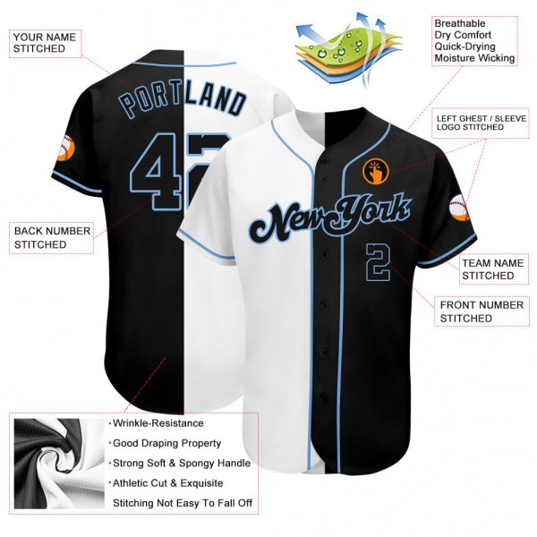 Preschool Custom White-Black Light Blue Authentic Split Fashion Baseball Jersey