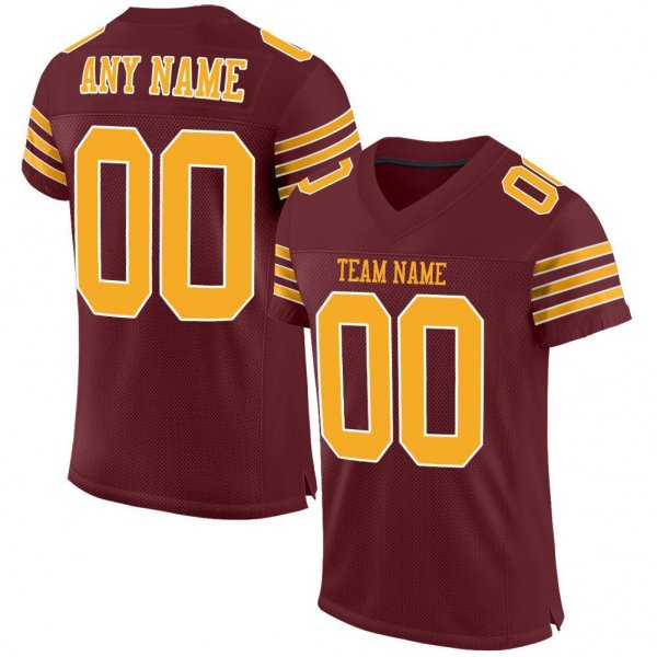 Kid's Custom Burgundy Gold-White Mesh Authentic Football Jersey